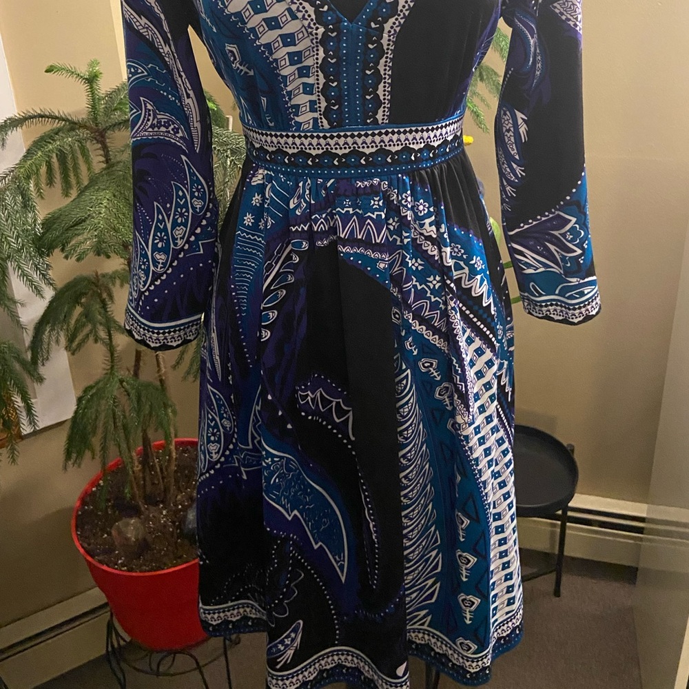 New York & Company Blue and Black Midi Dress - Picture 3 of 16